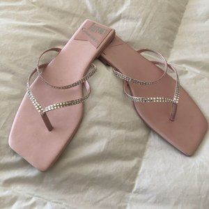 Jeffrey Campbell Vineze-2 SZ 10 Slide Flat Sandal in Pink Satin~ Sparkles.